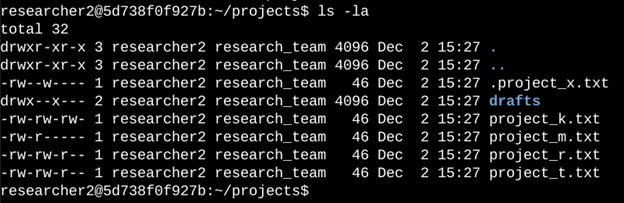 ls -la command output